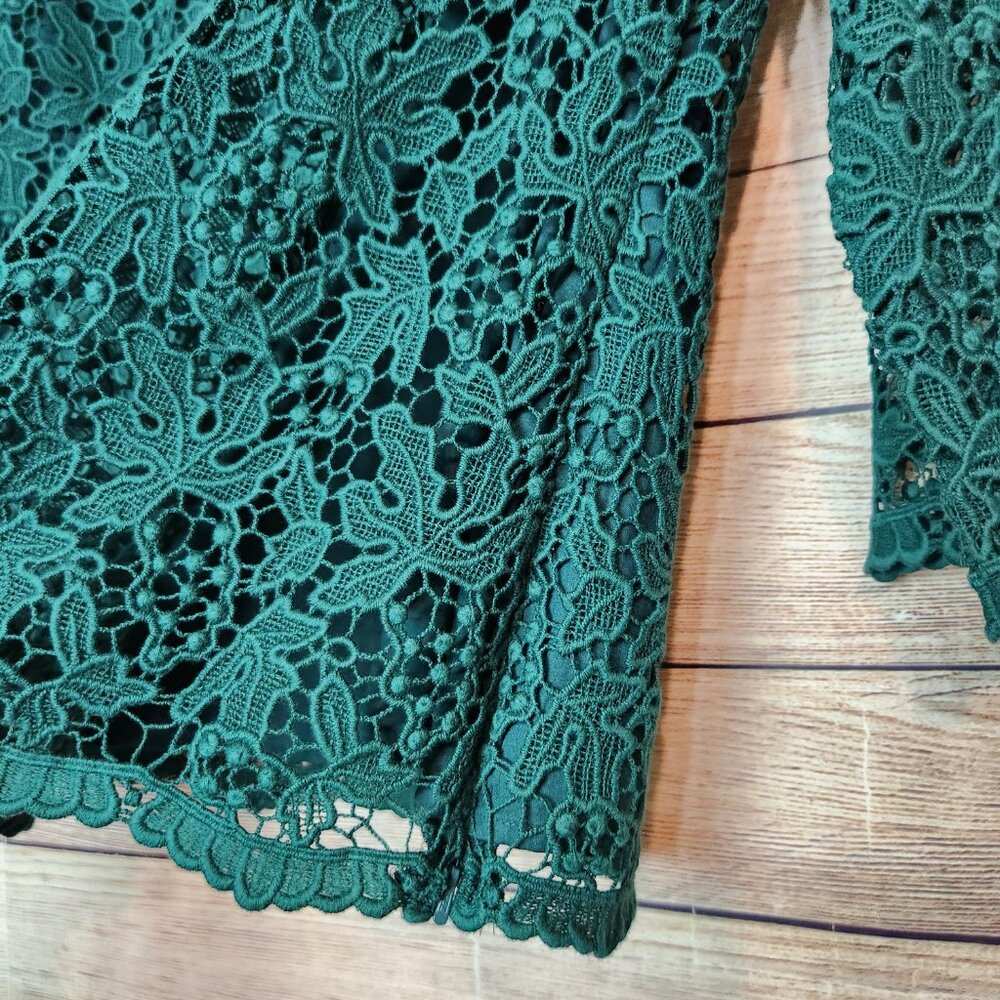Talbots Cotton Lace Blouse Green 14P Lined NWT Hidden Side Zipper Blouse Top - Picture 7 of 16